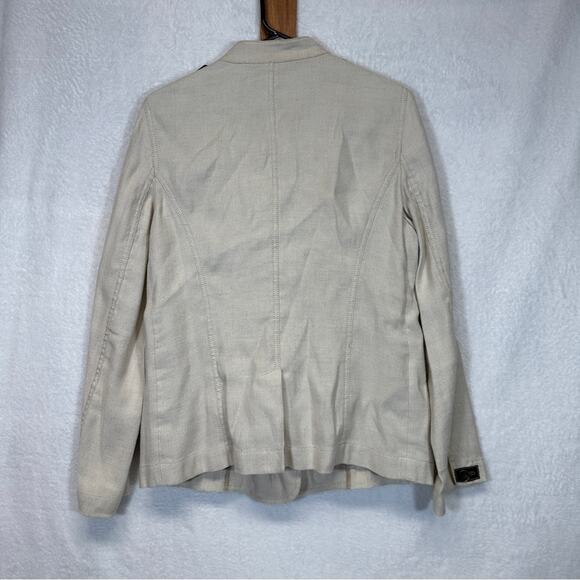Lafayette 148 Linen Blend Cream Faux Leather Trim Long Sleeve Blazer Jacket 10‎ - Picture 5 of 10